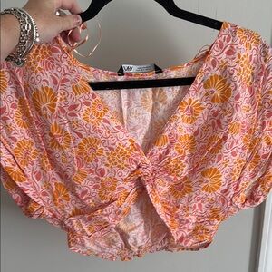 Zara Pink and Orange Floral Crop Top